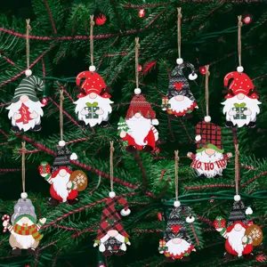 Ornements de suspension d'arbre de Noel en bois pendentif gnome decoration de fete