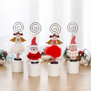 Cute Wooden Christmas Santa Snowman Angel Memo Clip Desktop Card Holder Holiday Decor