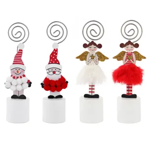 Wooden Christmas card holder memo clip with snowman Santa angel figure desktop ornament