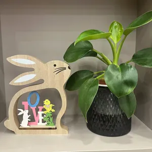 Wooden Easter rabbit desktop ornament hollow display stand holiday craft decoration detail