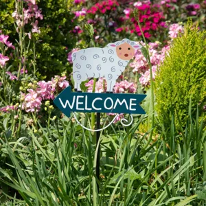 Metal sheep garden stake with welcome sign yard art lawn outdoor decor ornament for home