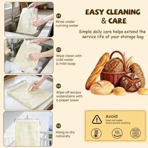 Sacchetto per pane riutilizzabile in cera d'api, custodia in cotone lino per alimenti.