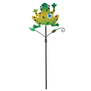 Metal frog garden stake lawn yard decorative ornament flower insert outdoor plant pot decor