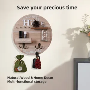 Porte-clés mural en bois avec étagères et crochets pour rangement et décoration d'entrée