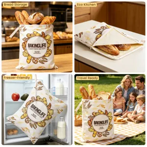 Sacchetto per pane in lino e cera d'api con zip per conservazione alimenti in cucina.