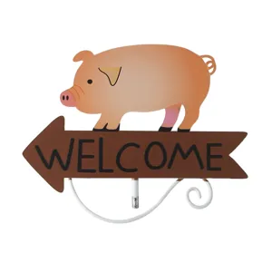 Metal pig welcome sign wall hook cute animal decorative art piece for home garden indoor outdoor