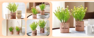 Nordic artificial flower set with burlap pot for indoor home decoration and hanging display.