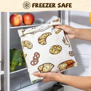 Sacchetto per pane in lino e cera d'api riutilizzabile con cerniera per frutta e verdura fresca.