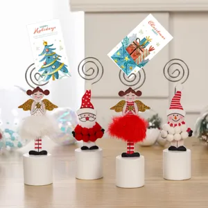 Wooden Christmas Santa Snowman Angel Desktop Memo Card Holder Festive Party Table Decoration Office Note Photo Clip Stand