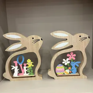 Easter wooden rabbit tabletop ornament hollow desktop decoration festive crafts gift home decor
