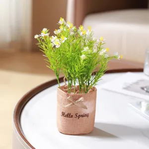 Nordic artificial flower potted plant, small green plant decor for home table interior.