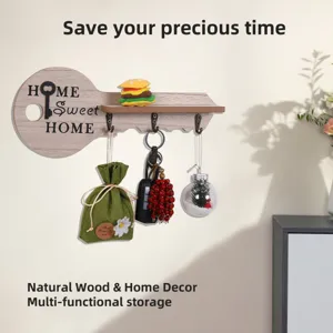 Porte-clés mural en bois étagère de rangement multifonctionnelle avec crochets pour la maison
