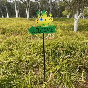 Metal frog garden stake outdoor lawn yard decoration welcome sign plant stake decor