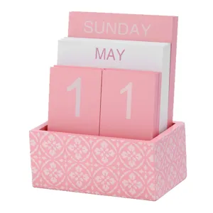 Chic pink wooden desk calendar perpetual calendar home office desktop decoration ornament gift