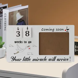 Wooden baby milestone countdown photo frame with flip number cards for newborn memory decor.