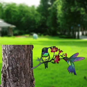Metal Hummingbird Tree Decoration Outdoor Fence Garden Iron Art Plugins Ornaments