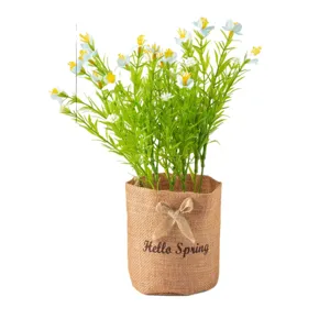 Nordic artificial potted flowers with burlap pot, ideal for spring indoor home decor.