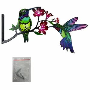 Metal hummingbird wall bracket garden decor outdoor fence tree ornament with screws