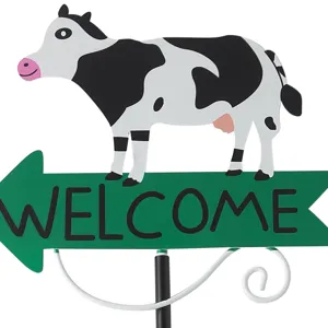 Metal cow garden stake with welcome arrow lawn decorative ornament for outdoor yard patio decor.