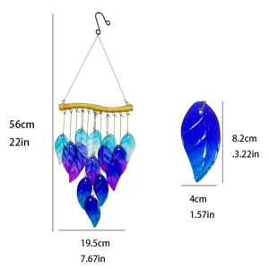 Fusionsglas Windspiel mit bunten handgemachten Blättern hängende Suncatcher für Gartendeko 56cm