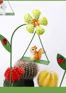 Cute resin squirrel swing garden stake miniature landscape ornament for plant pot home decor.