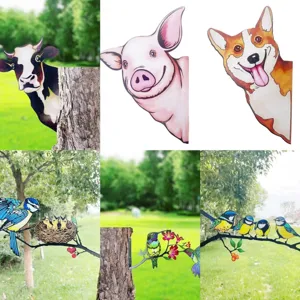 Metal Animal Yard Stake Rustproof Iron Art Tree Decor Cute Cartoon Design Outdoor Garden Lawn Fence Ornament Gift