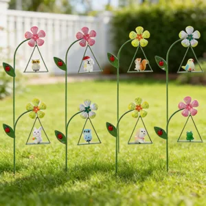 Metal Resin Animal Swing Ornament Cute Owl Squirrel Bird Rabbit Puppy Frog Plant Pot Insert Garden Decor