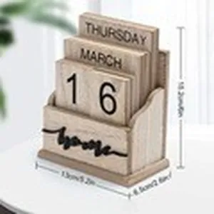 Calendario perpetuo vintage de madera adorno de escritorio para el hogar y accesorios de foto