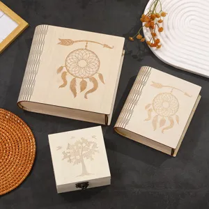 Wooden storage box set, book shaped jewelry box, desktop organizer and decorative gift craft detail