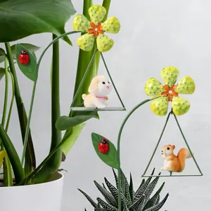 Cute animal swing garden stakes, metal resin flower pot inserts for outdoor and indoor decor.