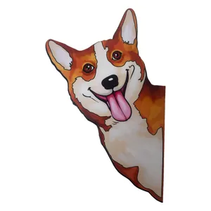 Cute Corgi fence peeper metal garden art decoration outdoor tree fence hanging ornament