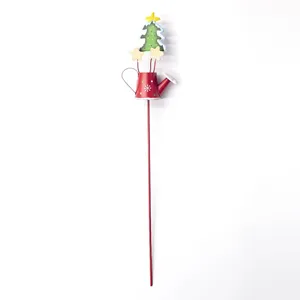 Christmas metal watering can garden stake with tree and star decor for home holiday party
