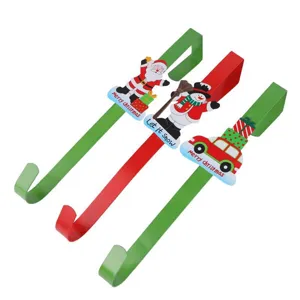 Metal Christmas Wreath Door Hanger Set Santa Snowman Reindeer Festive Hanging Decor Holiday Home Door Ornament