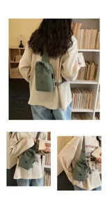 Casual daily drawstring crossbody phone bag solid color minimalist shoulder water bottle bag
