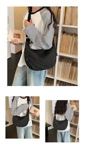 Fashionable nylon waterproof dumpling crossbody bag with chic grid pattern for daily commute.