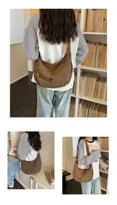 Brown plaid nylon hobo shoulder bag casual crescent crossbody bag for women daily commute.