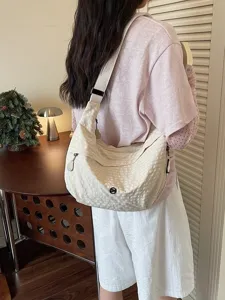 Nylon Waterproof Dumpling Crossbody Bag Fashion Casual Commuting Shoulder Bag Lattice Pattern Women Handbag
