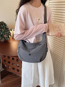 Casual nylon waterproof plaid dumpling crossbody bag, fashion commuter hobo shoulder bag.