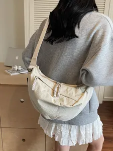 Women's Casual Oxford Cloth Crossbody Bag Solid Color Crescent Dumpling Bag Fashion Daily Commuting Shoulder Bag
