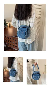 Sac à bandoulière en denim style coréen pour femmes rétro décontracté petit sac carré tendance