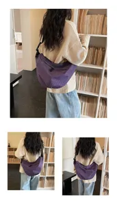 Nylon plaid dumpling crossbody bag, casual large capacity underarm bag for daily commute.