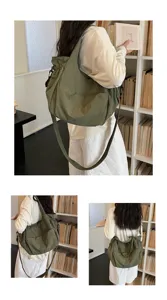 Casual nylon crossbody shoulder bag, waterproof minimalist large capacity solid color daily tote.