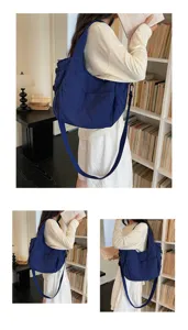 Korean style nylon waterproof crossbody bag, casual solid color large capacity shoulder bag.