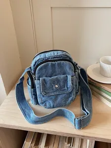 Sac bandoulière en denim vintage style coréen sac carré décontracté polyvalent pour femmes