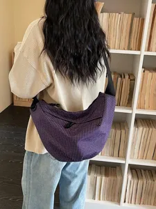 Nylon plaid dumpling shoulder bag casual large capacity underarm crossbody bag for women.