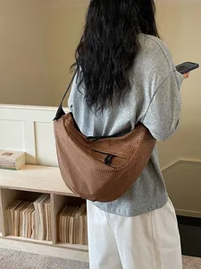Nylon plaid dumpling shoulder bag, casual large capacity underarm bag, versatile messenger bag.