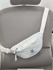 Lightweight embroidered waist bag for travel and sports, casual chest sling bag, grey.