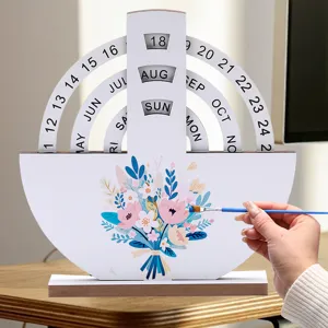 Calendario perpetuo de madera DIY, decoración de mesa creativa y calendario pintado.