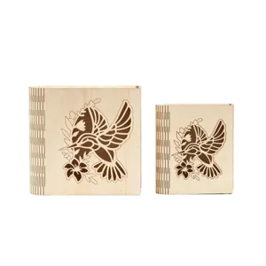Wooden jewelry storage box set with hummingbird engraved design for desktop organization
