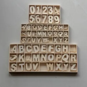 Set di lettere e numeri in legno, giocattolo educativo montessori con scatola per bambini.
